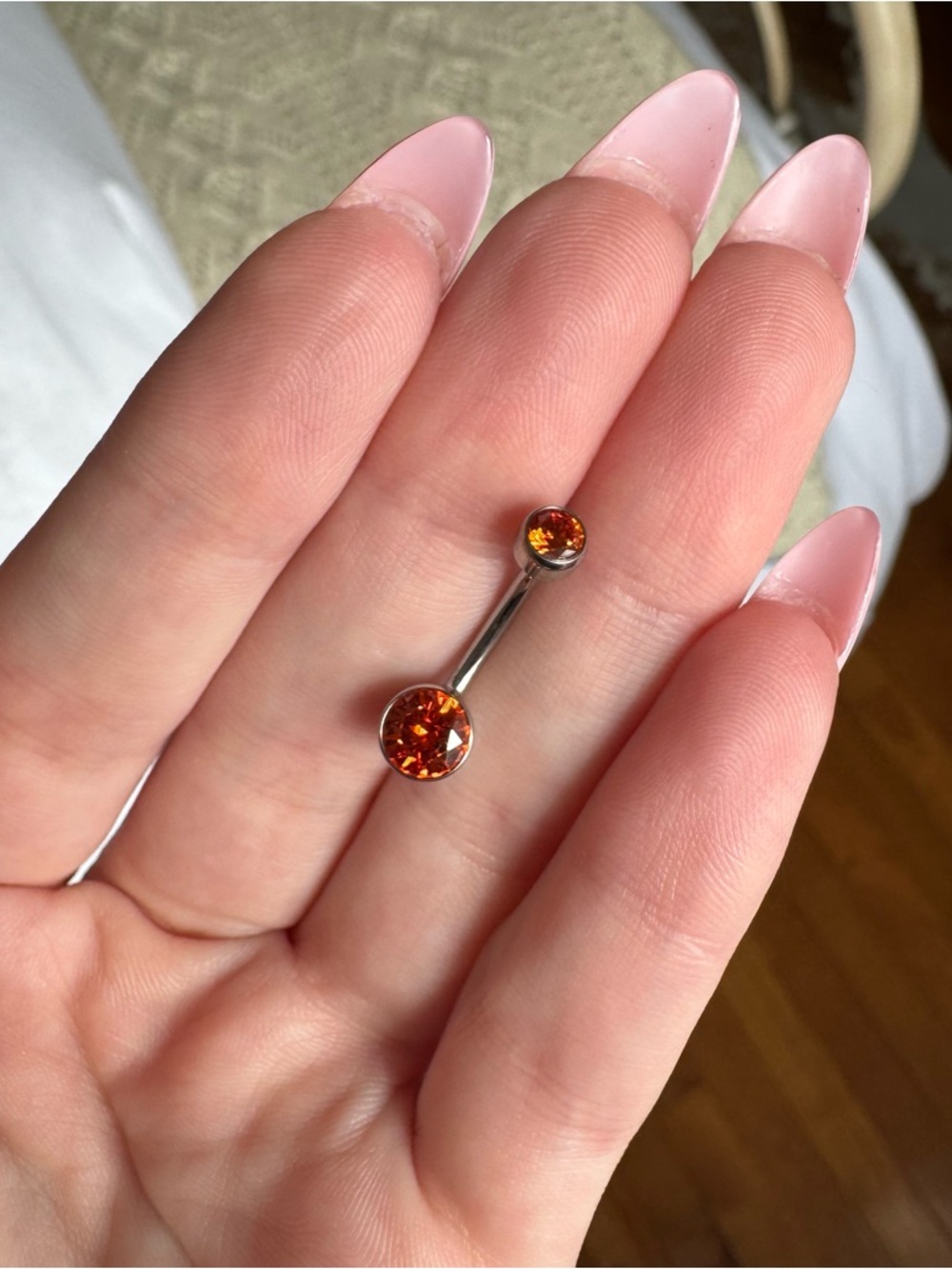 Titanium Belly Button Ring with Orange Gemstones